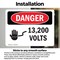 Signmission 13200 Volts Danger Sign, Vinyl Decal, 10in W x 7in L, 2PK OS-2PACK-DS-D-710-L-1006 - alternate 3
